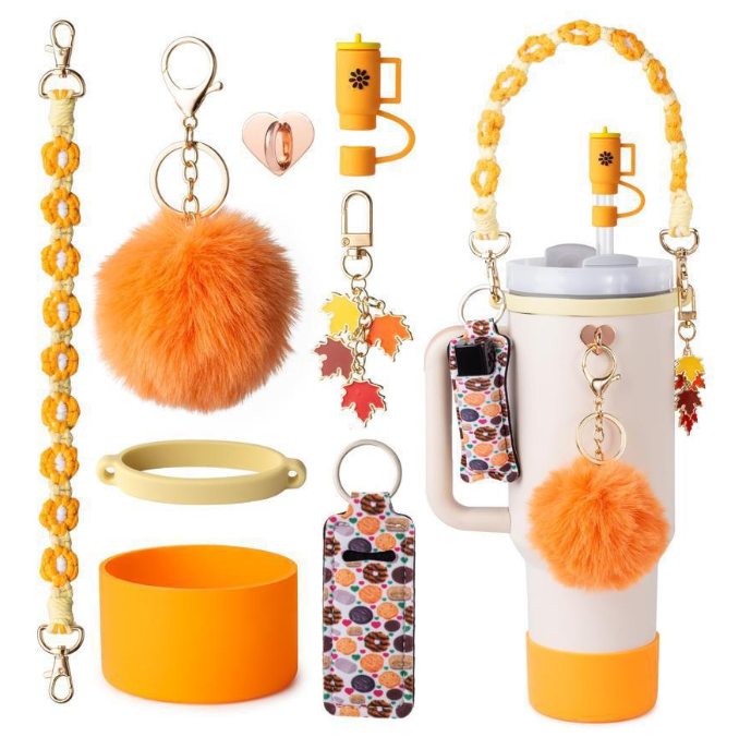 Cup sleeve handle rope plush hanging piece leak-proof heart accessory set