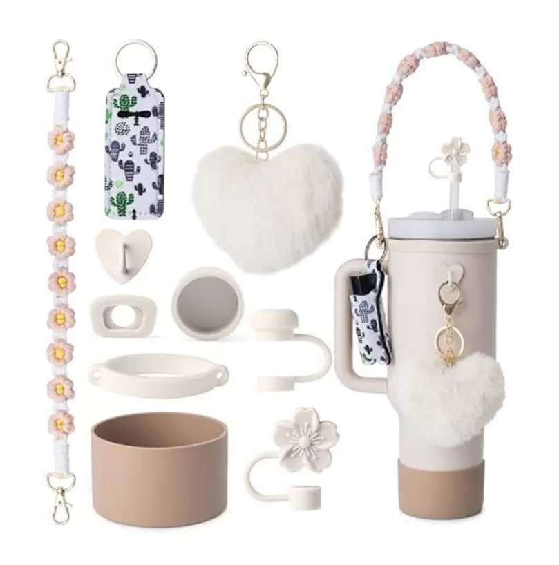Cup sleeve handle rope plush hanging piece leak-proof heart accessory set