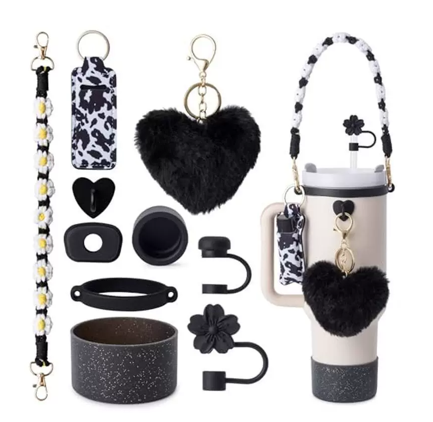 Cup sleeve handle rope plush hanging piece leak-proof heart accessory set