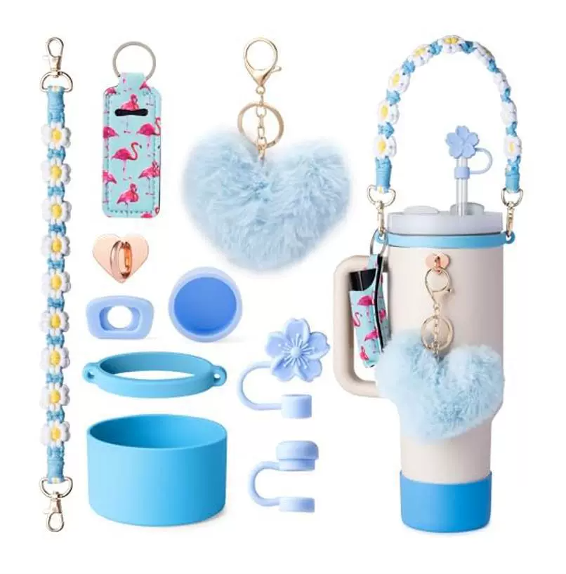 Cup sleeve handle rope plush hanging piece leak-proof heart accessory set