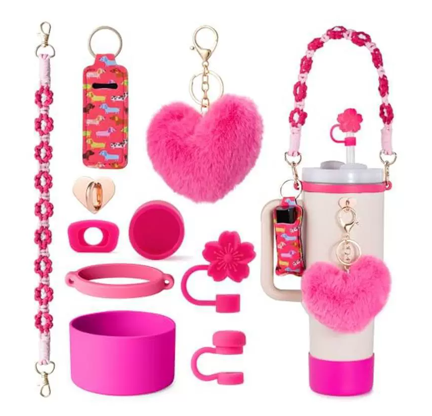 Cup sleeve handle rope plush hanging piece leak-proof heart accessory set