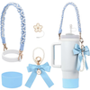 Flower keychain with hand-held bow straw silicone cup